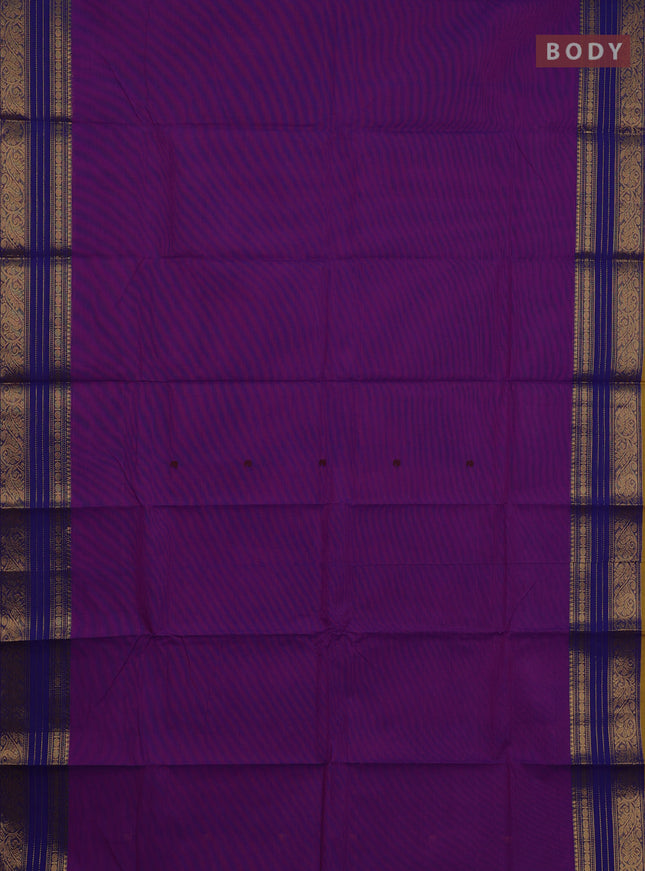 Chettinad cotton saree purple and mustard yellow with thread woven buttas and zari woven border