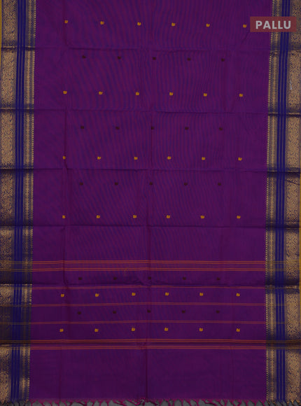 Chettinad cotton saree purple and mustard yellow with thread woven buttas and zari woven border