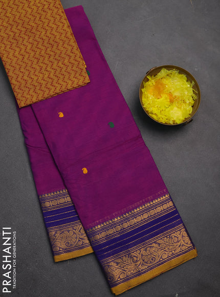 Chettinad cotton saree magenta pink and mustard yellow with thread woven buttas and zari woven border