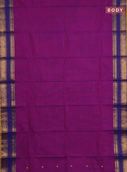 Chettinad cotton saree magenta pink and mustard yellow with thread woven buttas and zari woven border