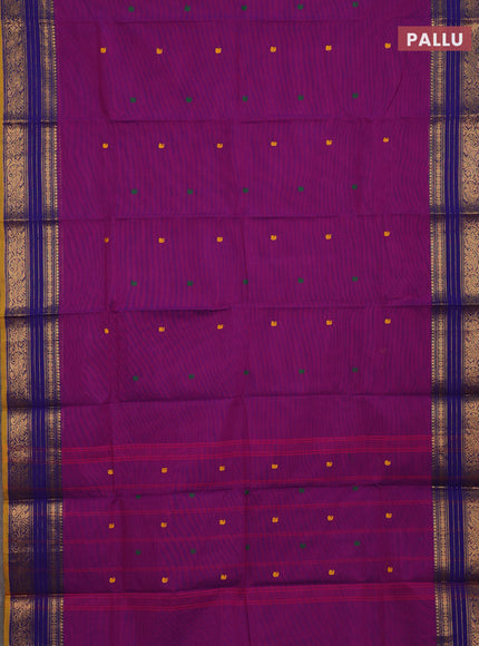 Chettinad cotton saree magenta pink and mustard yellow with thread woven buttas and zari woven border
