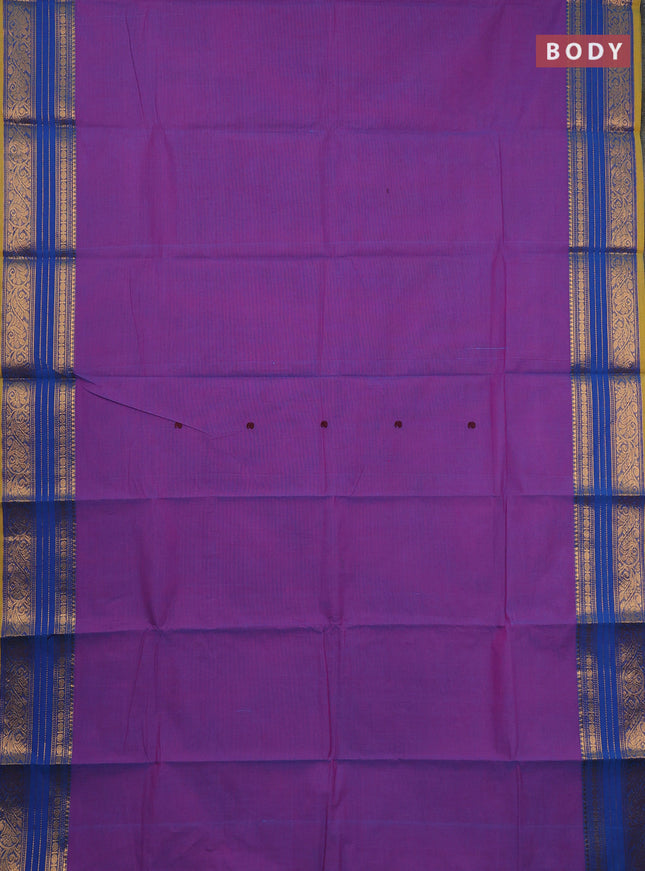 Chettinad cotton saree purple and mustard yellow with thread woven buttas and zari woven border