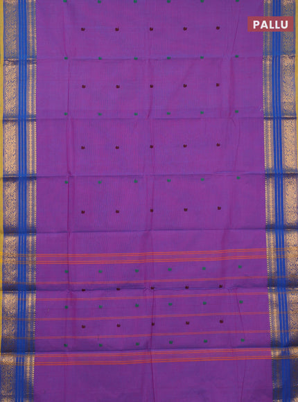 Chettinad cotton saree purple and mustard yellow with thread woven buttas and zari woven border