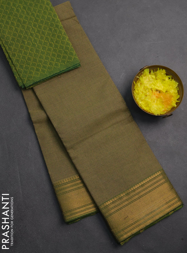 Chettinad cotton saree elaichi green and green with allover small checked pattern and zari woven border