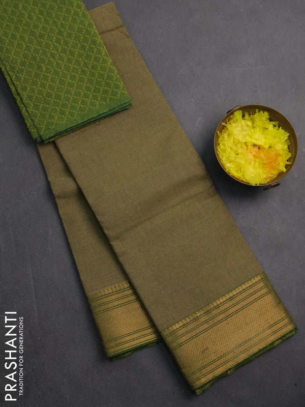 Chettinad cotton saree elaichi green and green with allover small checked pattern and zari woven border