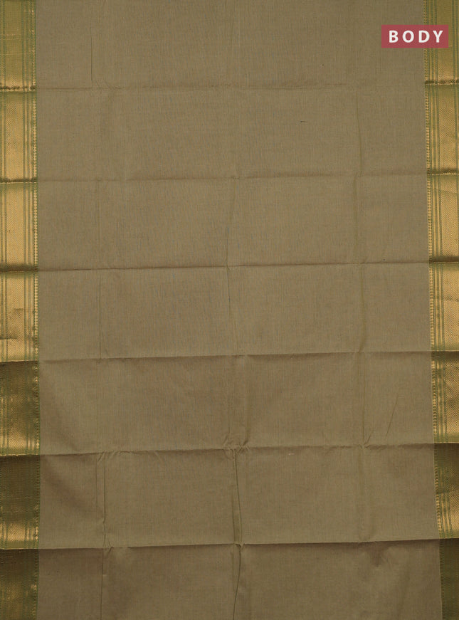 Chettinad cotton saree elaichi green and green with allover small checked pattern and zari woven border