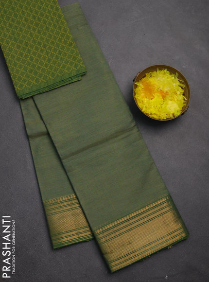 Chettinad cotton saree dual shade of green with allover small checked pattern and zari woven border
