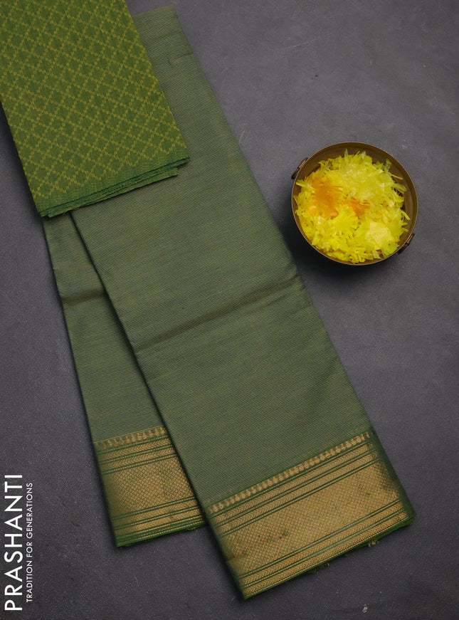 Chettinad cotton saree dual shade of green with allover small checked pattern and zari woven border