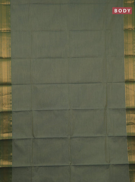 Chettinad cotton saree dual shade of green with allover small checked pattern and zari woven border