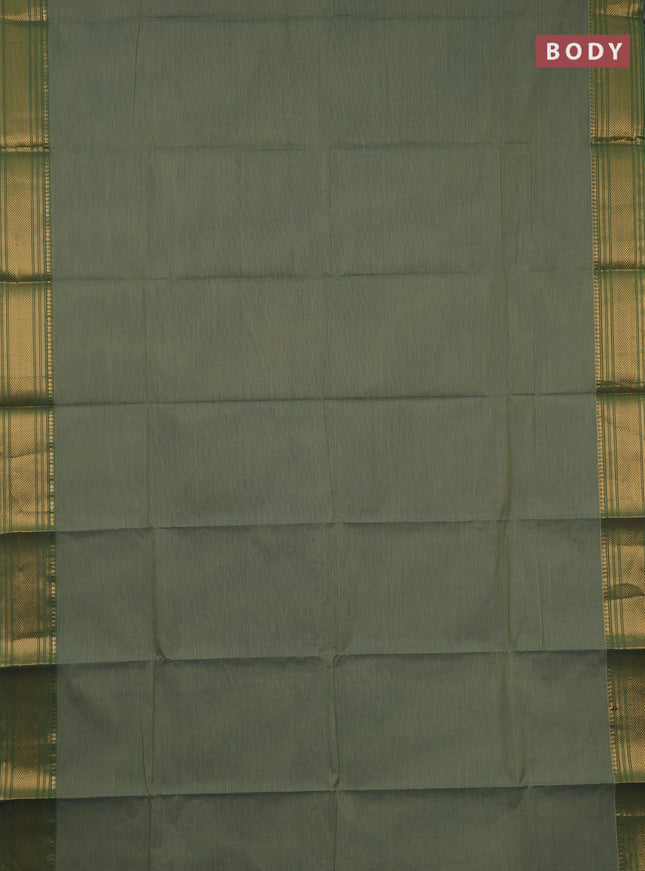 Chettinad cotton saree dual shade of green with allover small checked pattern and zari woven border