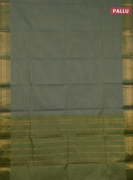 Chettinad cotton saree dual shade of green with allover small checked pattern and zari woven border