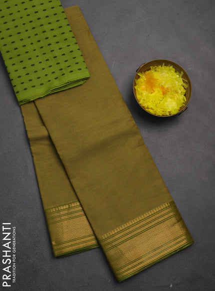 Chettinad cotton saree green with allover small checked pattern and zari woven border