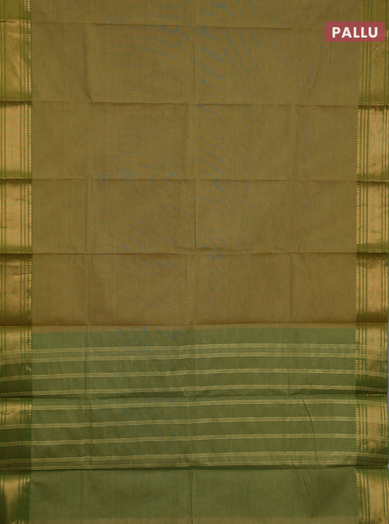 Chettinad cotton saree green with allover small checked pattern and zari woven border
