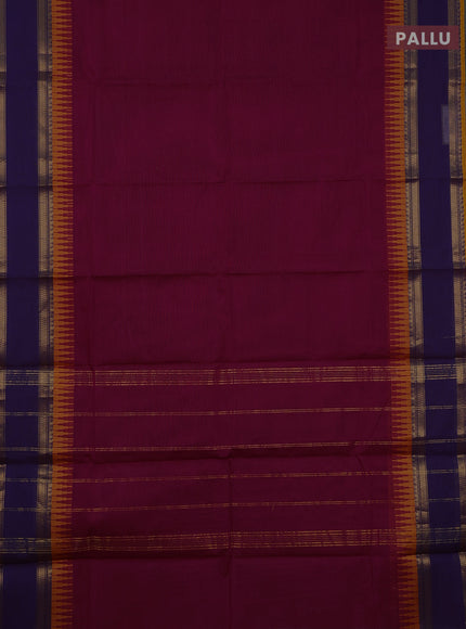 Chettinad cotton saree dark pink and mustard yellow with plain body and temple design rettapet zari woven border
