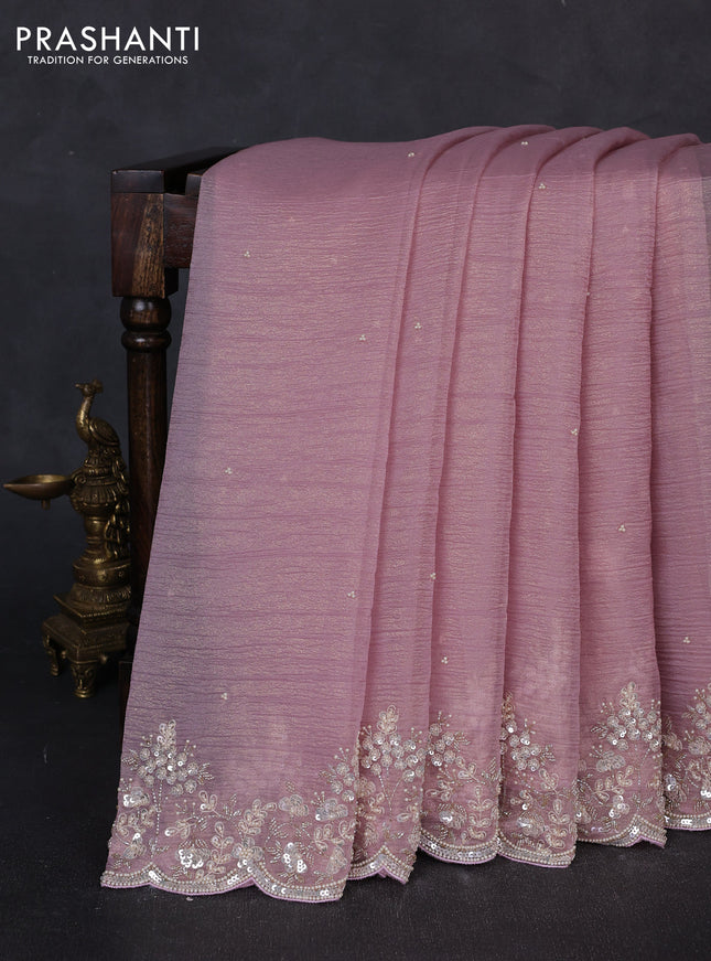 Crush tissue saree pastel pink with beaded work buttas and sequin & beaded embroidery pallu & border
