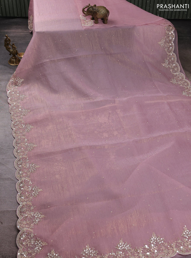 Crush tissue saree pastel pink with beaded work buttas and sequin & beaded embroidery pallu & border