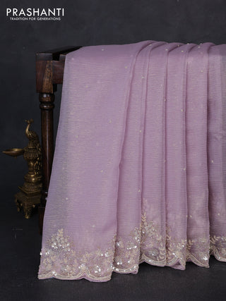 Crush tissue saree mild lavender with beaded work buttas and sequin & beaded embroidery pallu & border