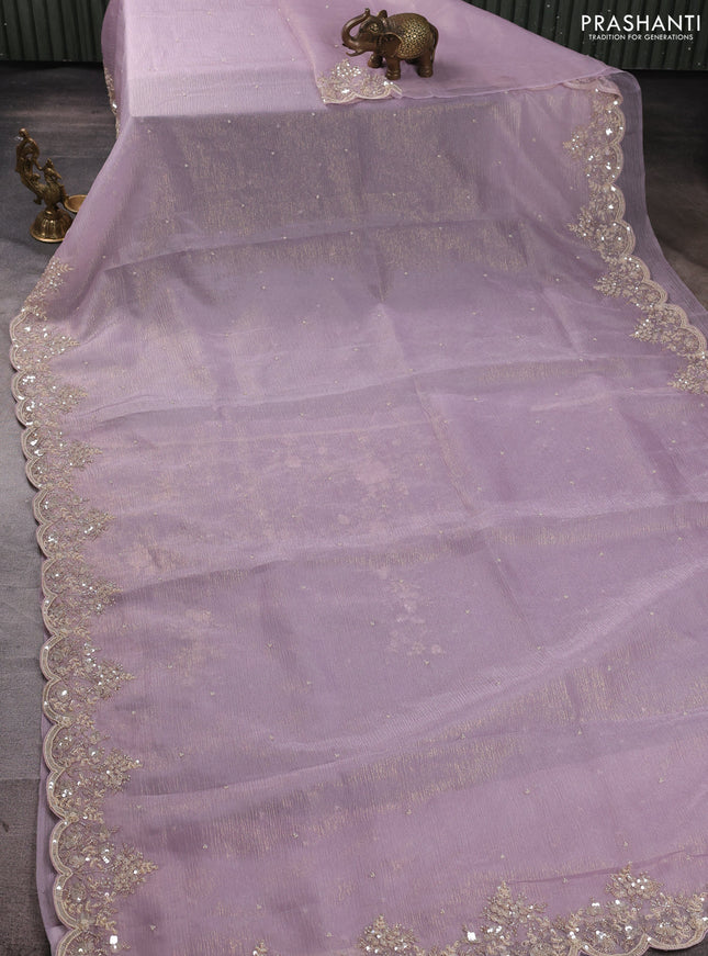 Crush tissue saree mild lavender with beaded work buttas and sequin & beaded embroidery pallu & border