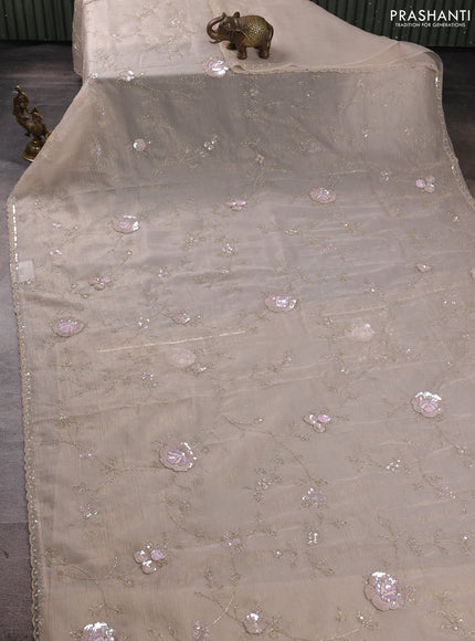 Crush tissue saree beige with allover sequin & beaded work
