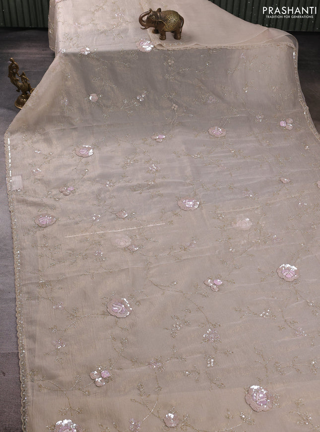 Crush tissue saree beige with allover sequin & beaded work