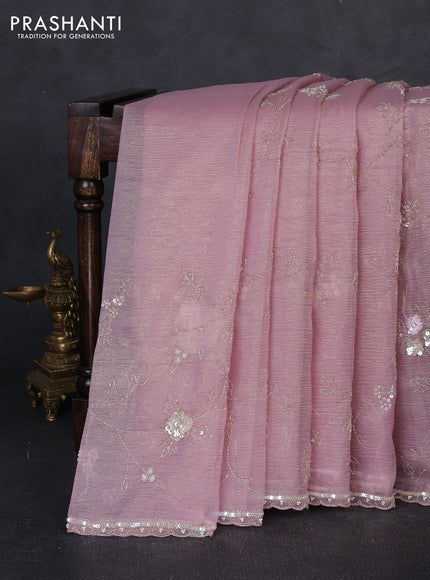 Crush tissue saree pastel pink with allover sequin & beaded work