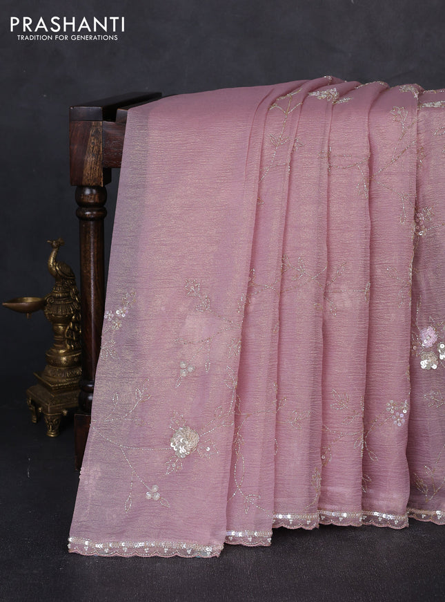 Crush tissue saree pastel pink with allover sequin & beaded work