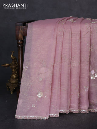 Crush tissue saree pastel pink with allover sequin & beaded work