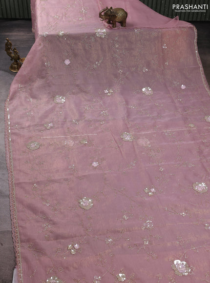 Crush tissue saree pastel pink with allover sequin & beaded work