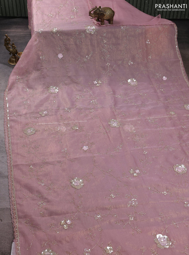 Crush tissue saree pastel pink with allover sequin & beaded work