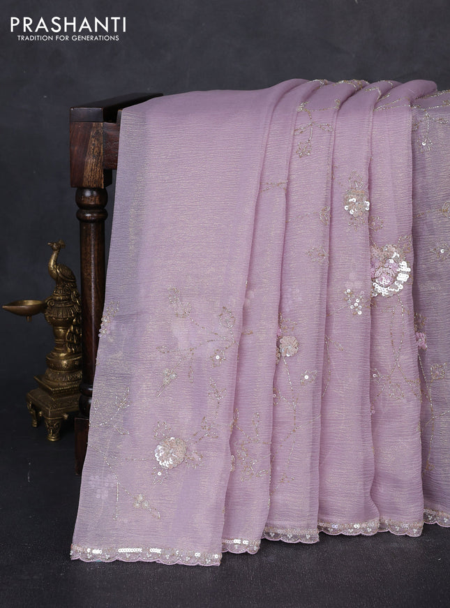 Crush tissue saree mild lavender with allover sequin & beaded work