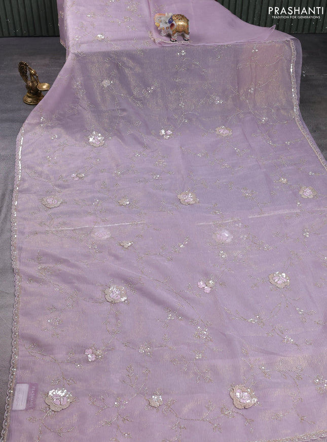 Crush tissue saree mild lavender with allover sequin & beaded work