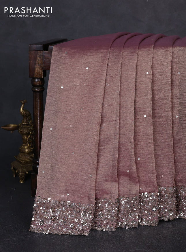 Crush tissue saree mauve pink with allover sequin & beaded work