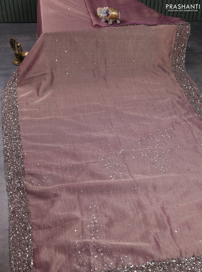 Crush tissue saree mauve pink with allover sequin & beaded work