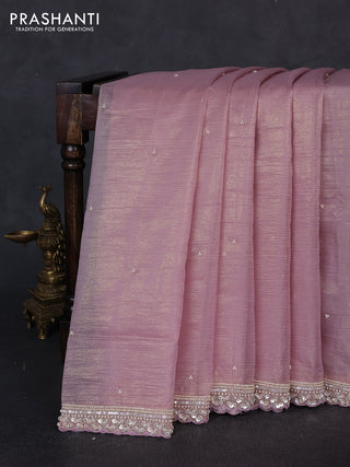 Crush tissue saree pastel pink with beaded work buttas and sequin embroidery pallu & border