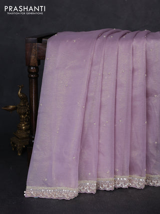 Crush tissue saree mild lavender with beaded work buttas and sequin embroidery pallu & border
