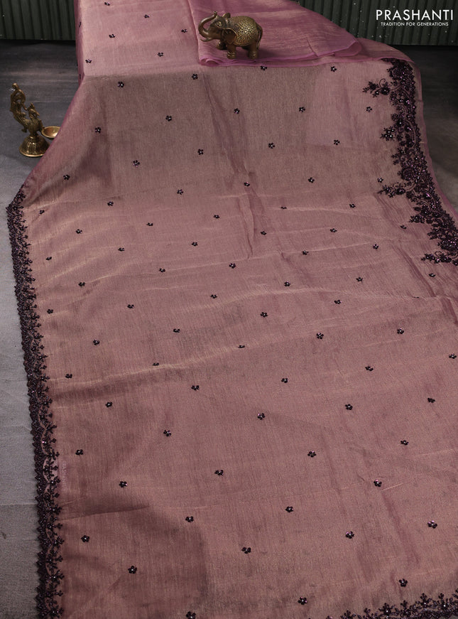 Crush tissue saree pastel pink with sequin embroidery buttas and sequin embroidery pallu & border