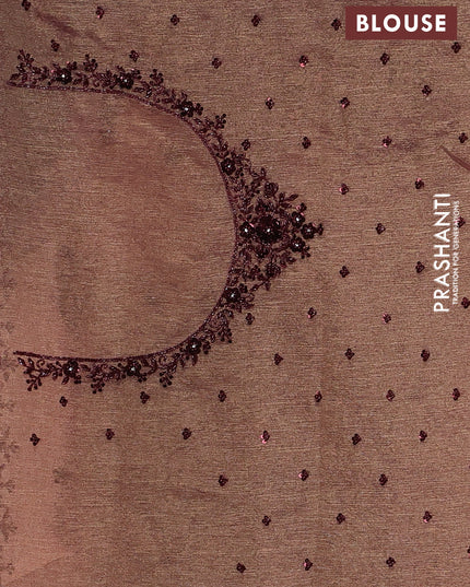 Crush tissue saree dark peach with sequin embroidery buttas and sequin embroidery pallu & border