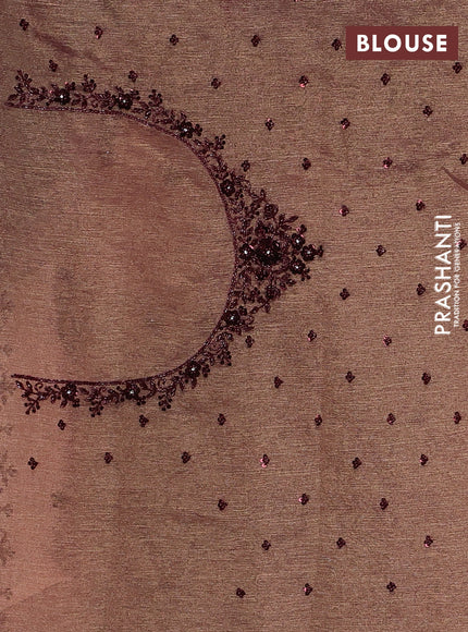 Crush tissue saree dark peach with sequin embroidery buttas and sequin embroidery pallu & border