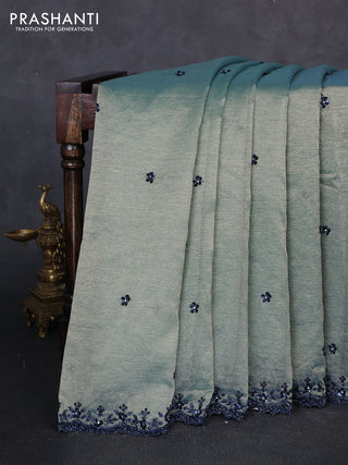 Crush tissue saree pastel blue with sequin embroidery buttas and sequin embroidery pallu & border