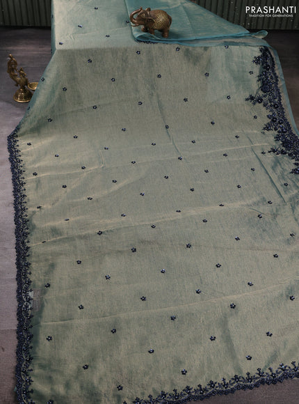 Crush tissue saree pastel blue with sequin embroidery buttas and sequin embroidery pallu & border