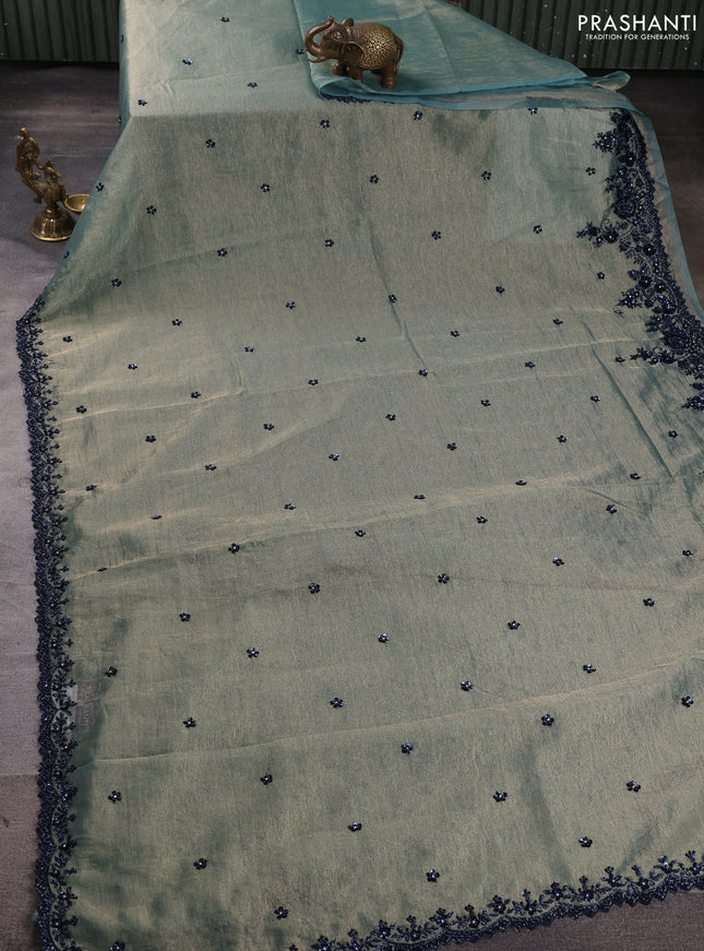 Crush tissue saree pastel blue with sequin embroidery buttas and sequin embroidery pallu & border