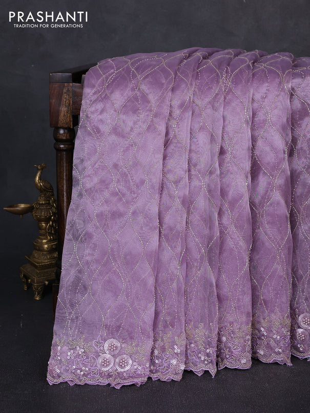Organza saree lavender with allover beaded work and sequin embroidery pallu & border