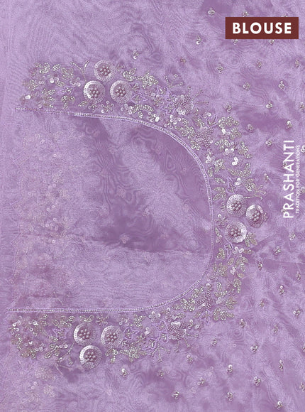 Organza saree lavender with allover beaded work and sequin embroidery pallu & border