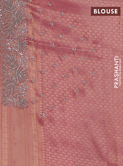 Banarasi silk saree peach pink with allover zari woven brocade weaves & sequin work and sequin embroidery work pallu & border