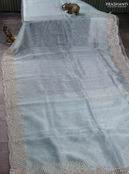 Crush tissue saree light blue with allover stone work and sequin embroidery pallu & border