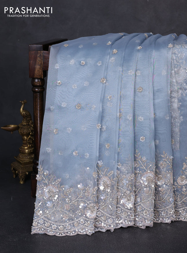 Organza saree pastel blue with allover sequin embroidery work