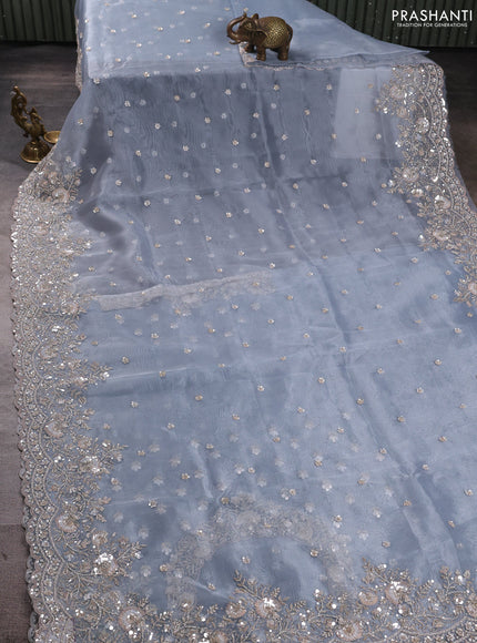Organza saree pastel blue with allover sequin embroidery work