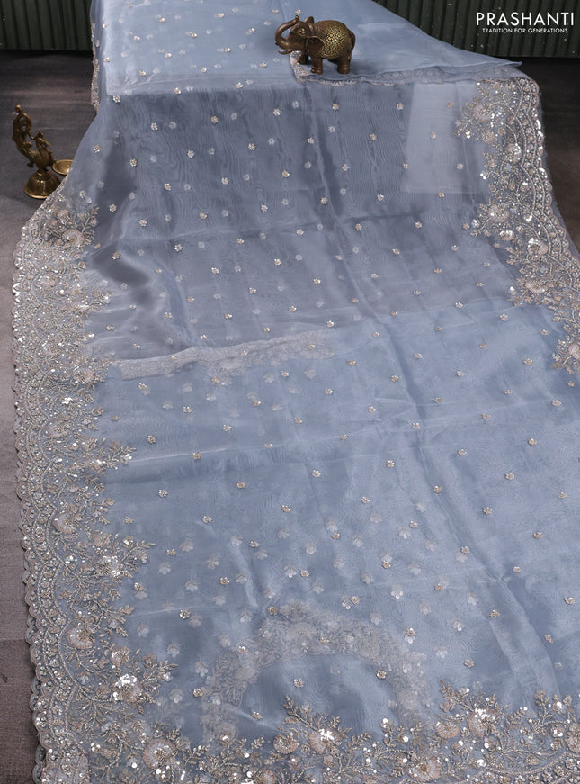Organza saree pastel blue with allover sequin embroidery work