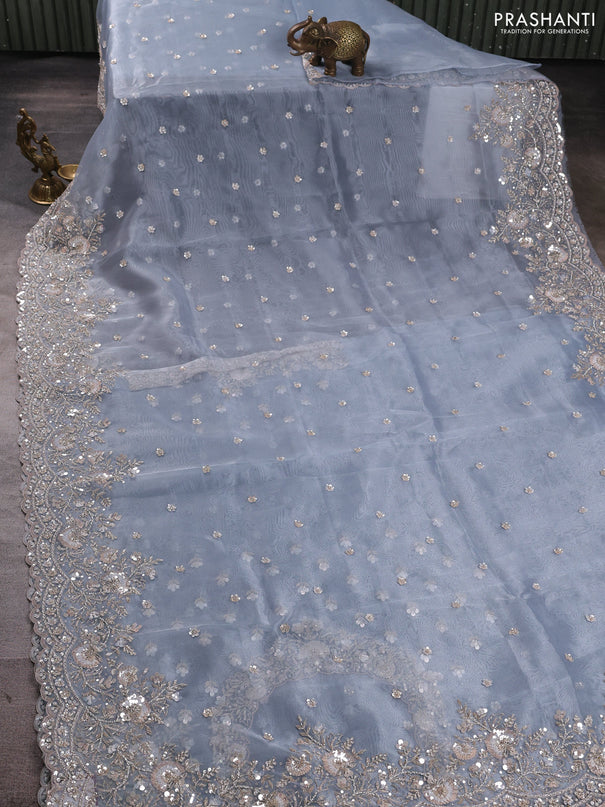 Organza saree pastel blue with allover sequin embroidery work