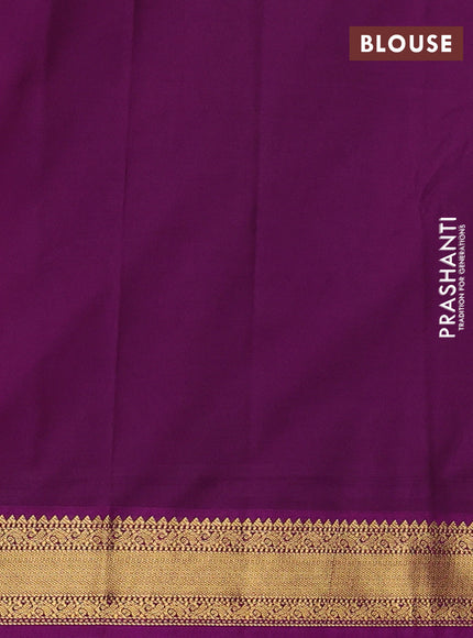 Semi kanchipuram silk saree teal green and purple with zari woven buttas and zari woven border